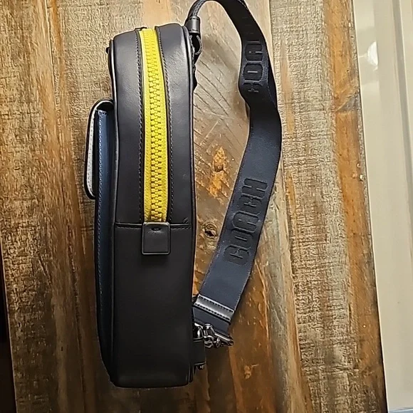 Coach Track Pack In Colorblock - All Calf Leather - Gunmetal-Lime-Green - Picture 3 of 12